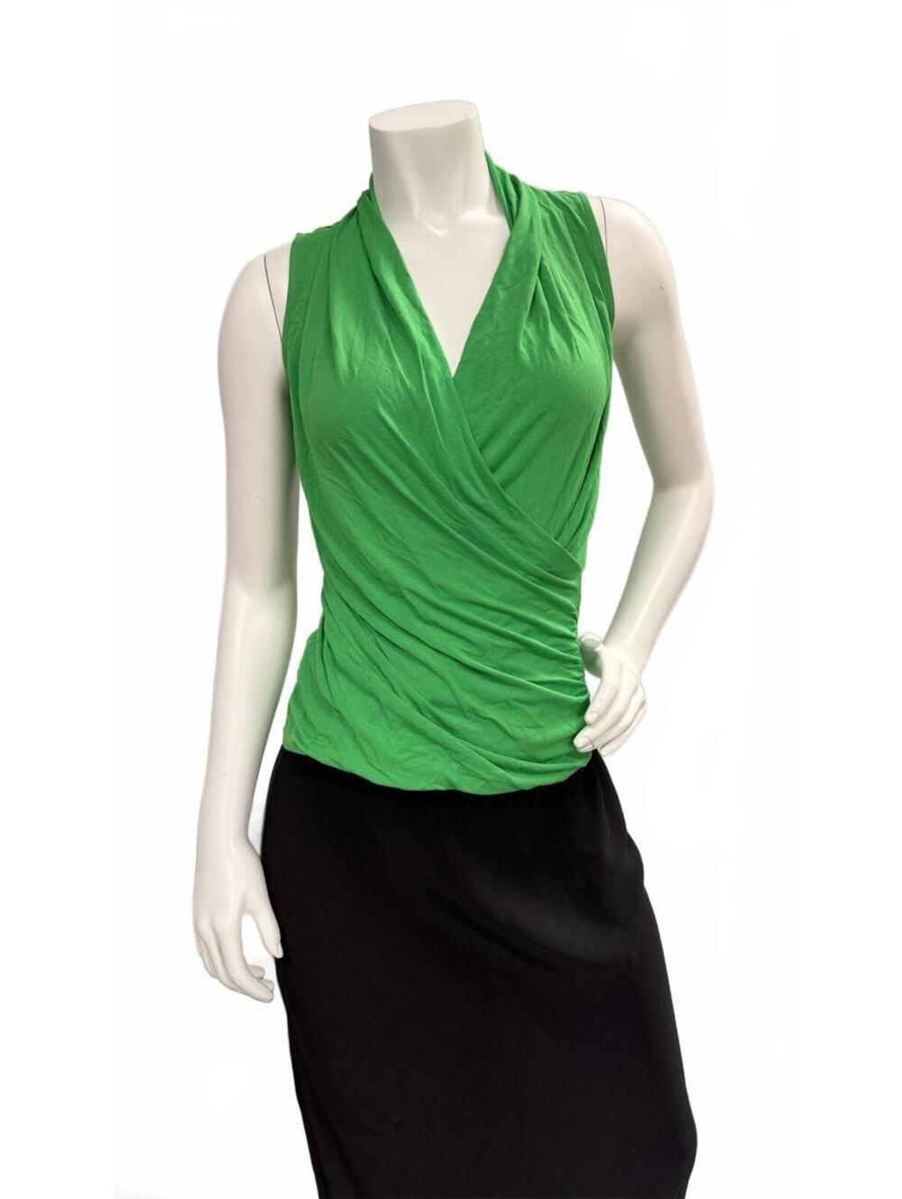 Vince Camuto Green Sleeveless Wrap Top Draped V-Neck Blouse